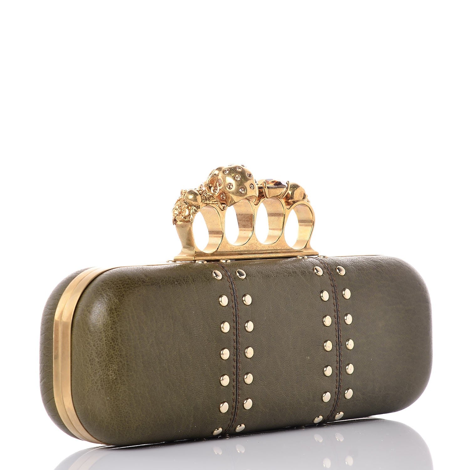 Alexander McQueen Nappa Skull Studded Knuckle Box Clutch Green 3 of 8