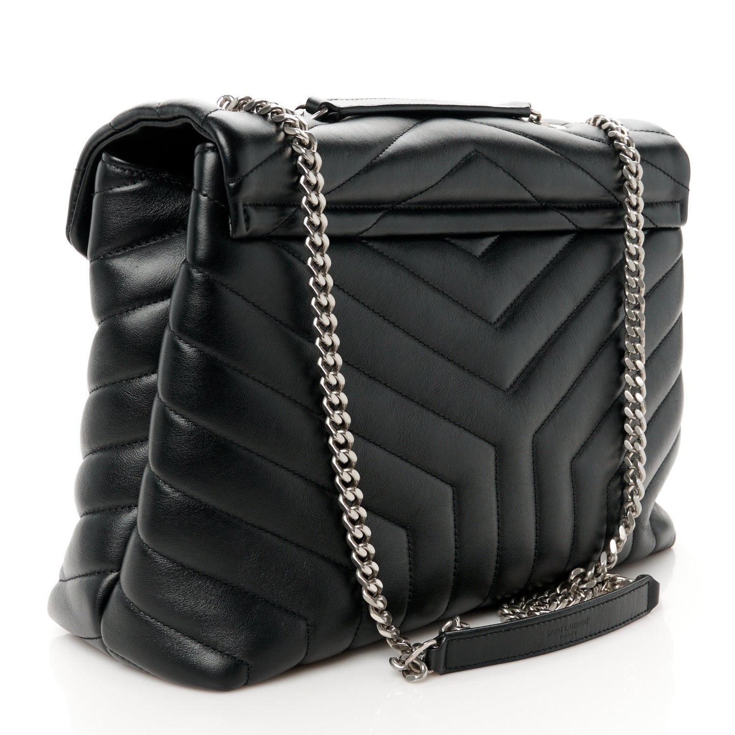 Calfskin Y Quilted Monogram Medium Loulou Chain Satchel Black