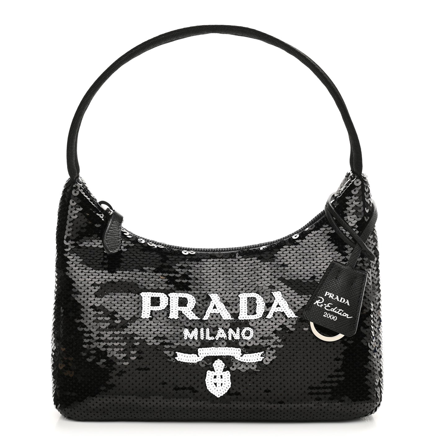 Paillettes Sequin Mini Re-Edition 2000 Bag Black White
