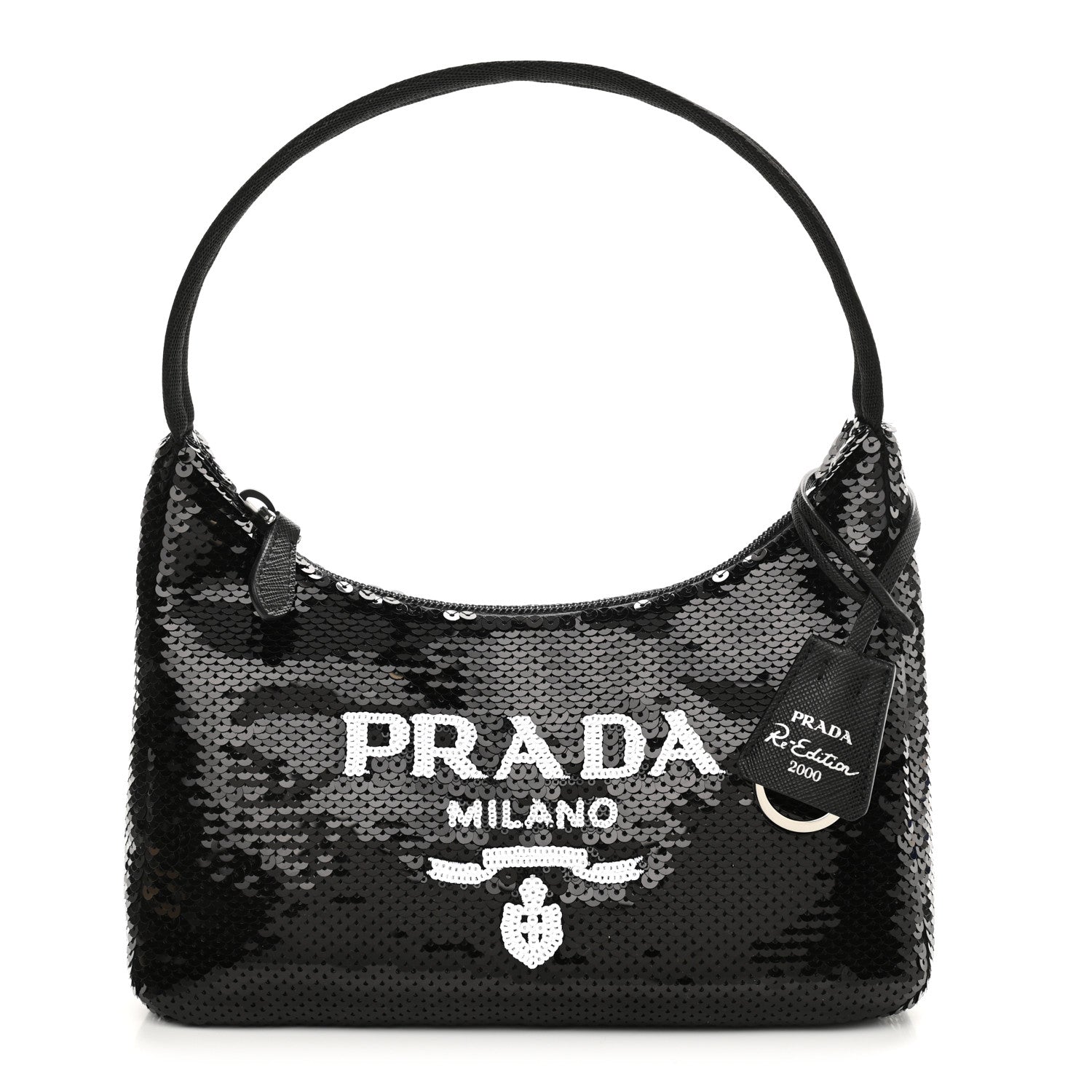 Prada Paillettes Sequin Mini Re-Edition 2000 Bag Black White 1 of 12