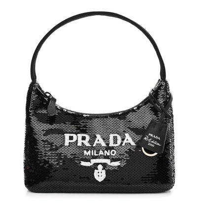 Prada Paillettes Sequin Mini Re-Edition 2000 Bag Black White 1 of 12