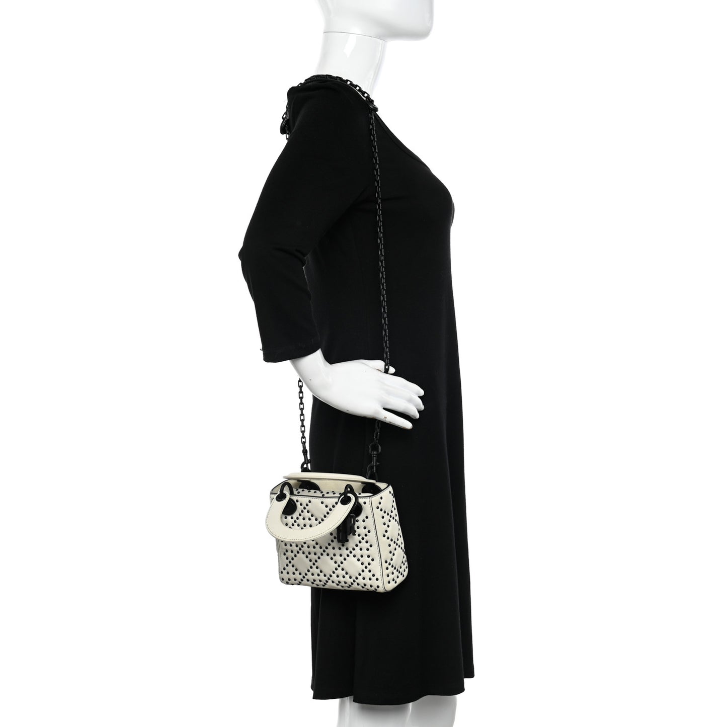 Ultra Matte Calfskin Studded Mini Supple Lady Dior White Black