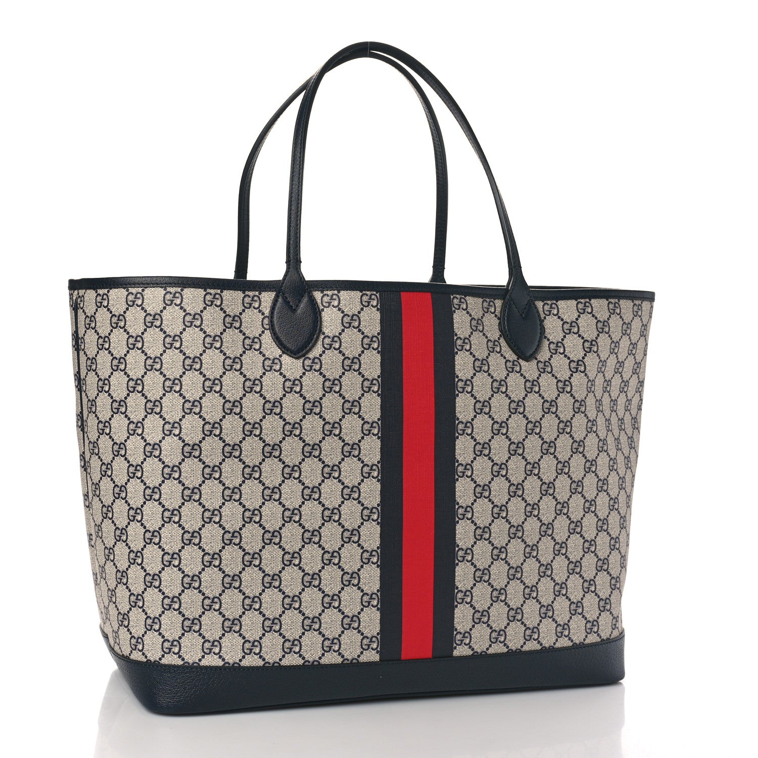 Gucci GG Supreme Monogram Textured Dollar Calfskin Web Large Ophidia Tote Beige Blue 4 of 10