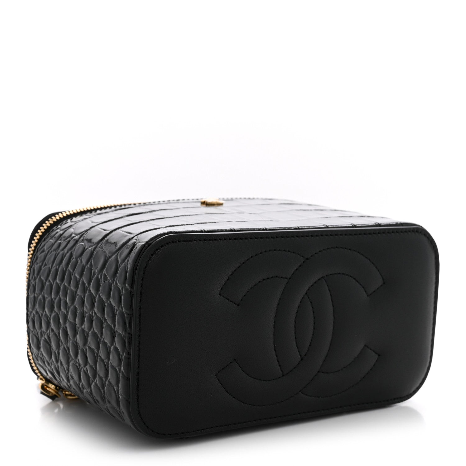 Chanel Calfskin Crocodile Embossed Crococo Small Top Handle Vanity Case With Chain Black 4 of 11