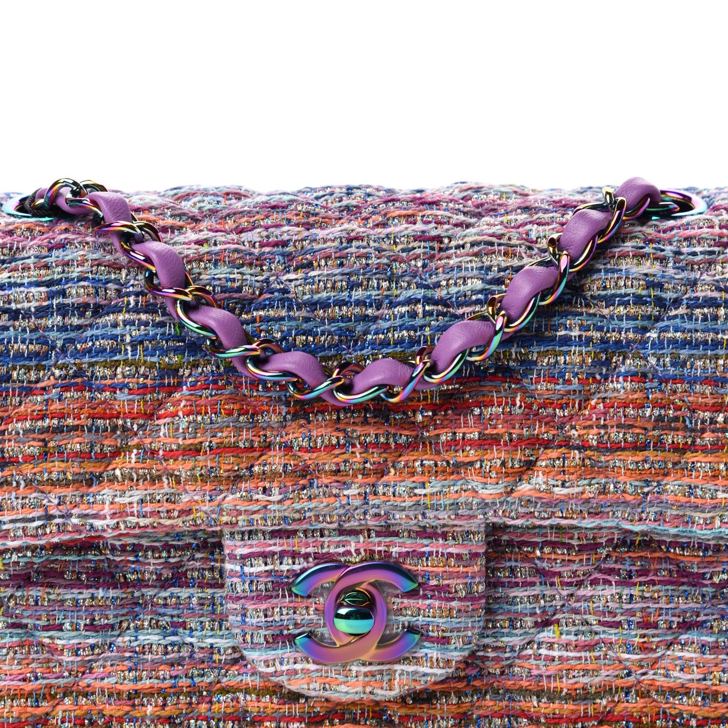 Chanel Tweed Quilted Mini Rectangular Flap Blue Pink Orange 10 of 11
