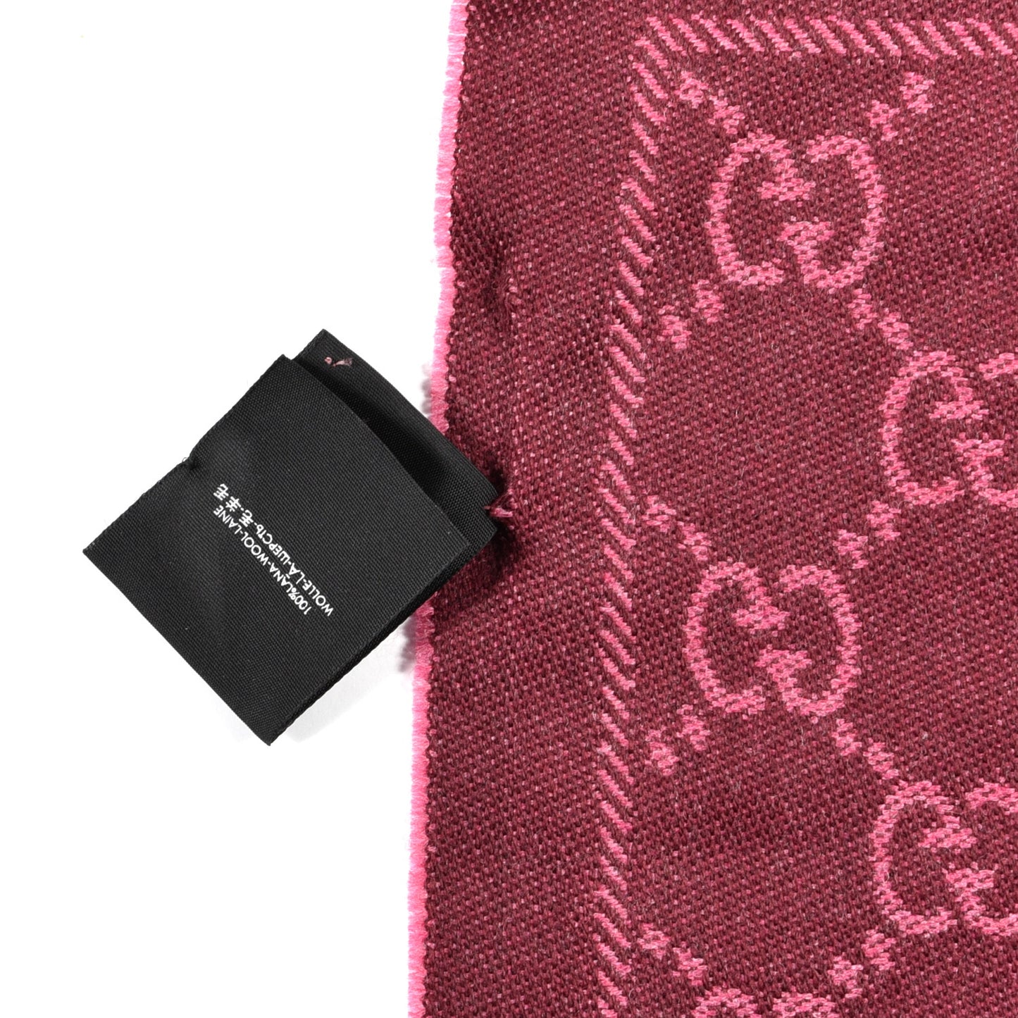 Wool Jacquard Monogram Reversible Stencil Fringe Scarf Pink Red