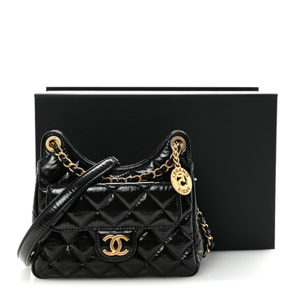 Chanel Shiny Crumpled Calfskin Quilted Small Wavy CC Hobo Black 11 of 11