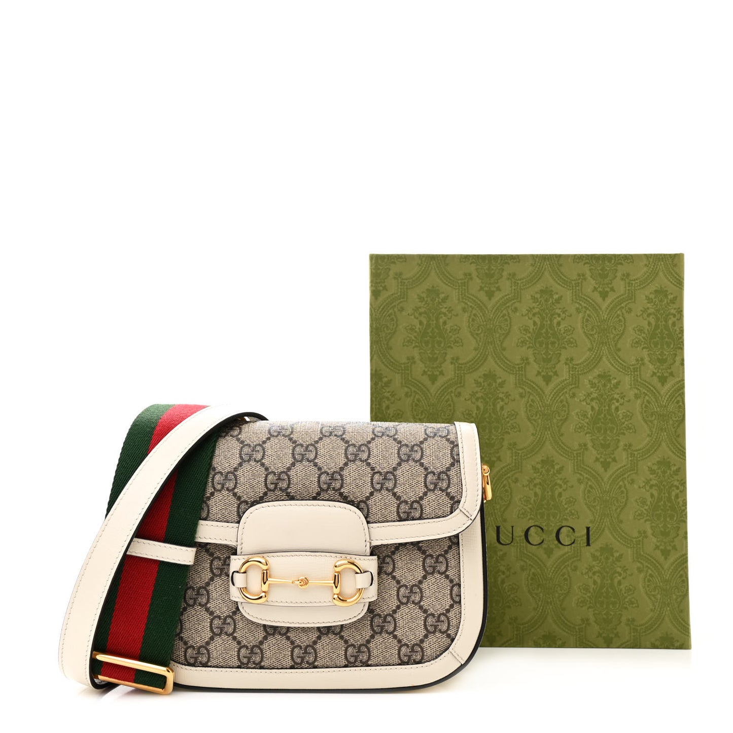 GG Supreme Monogram Web Mini Horsebit 1955 Shoulder Bag Beige Mystic White