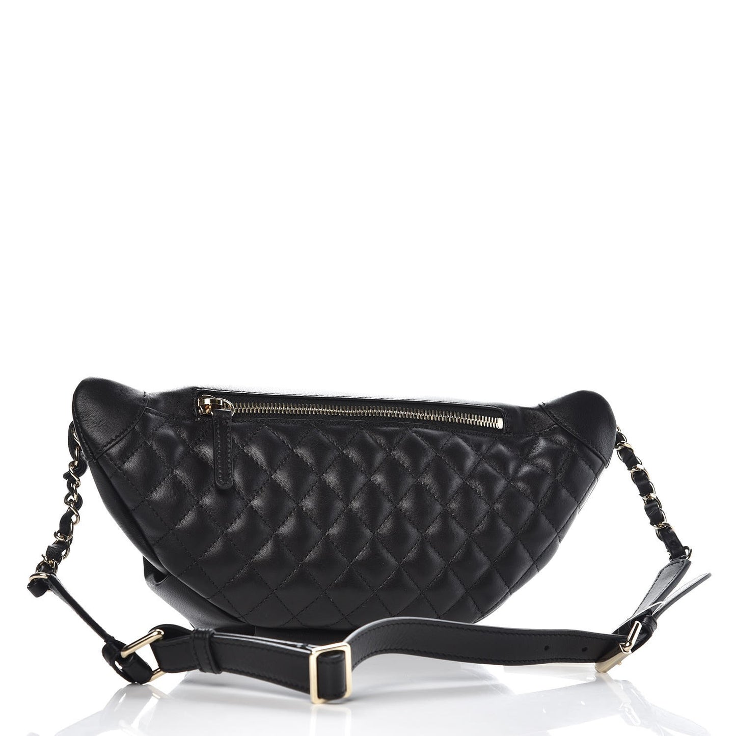 Lambskin Quilted Waist Bag Fanny Pack Black