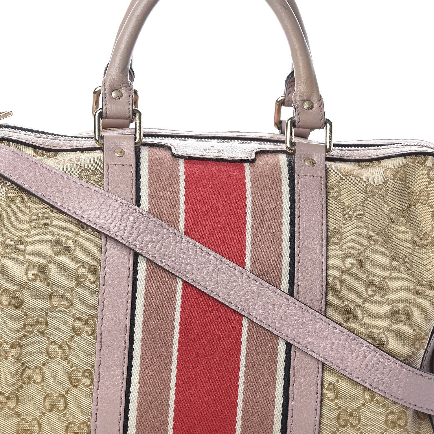 Gucci Monogram Selleria Calfskin Vintage Web Medium Boston New Sand Lilas 8 of 10