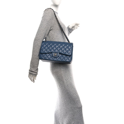 Chanel Caviar Quilted Jumbo Double Flap Blue 2 of 11