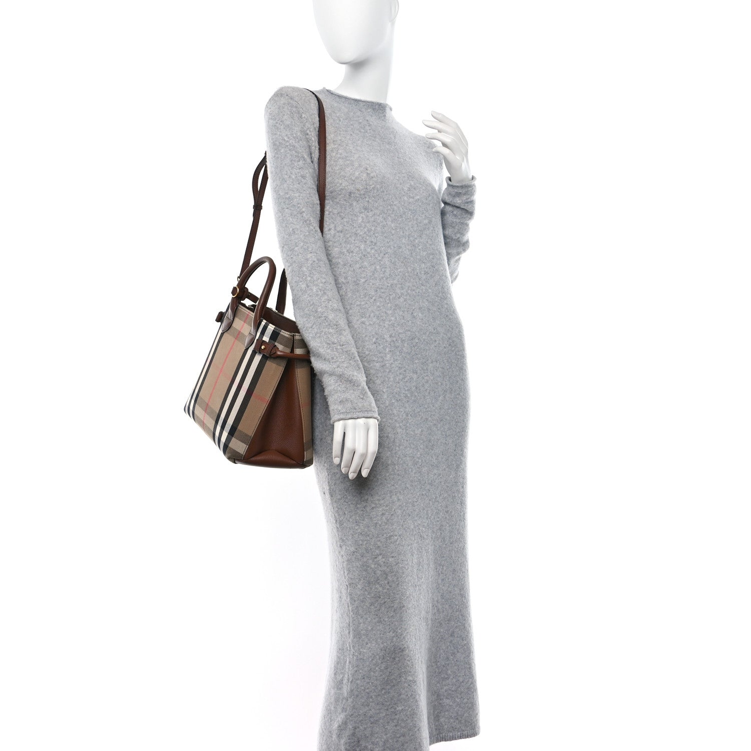 Burberry House Check Grainy Calfskin Medium Banner Tote Tan 2 of 13