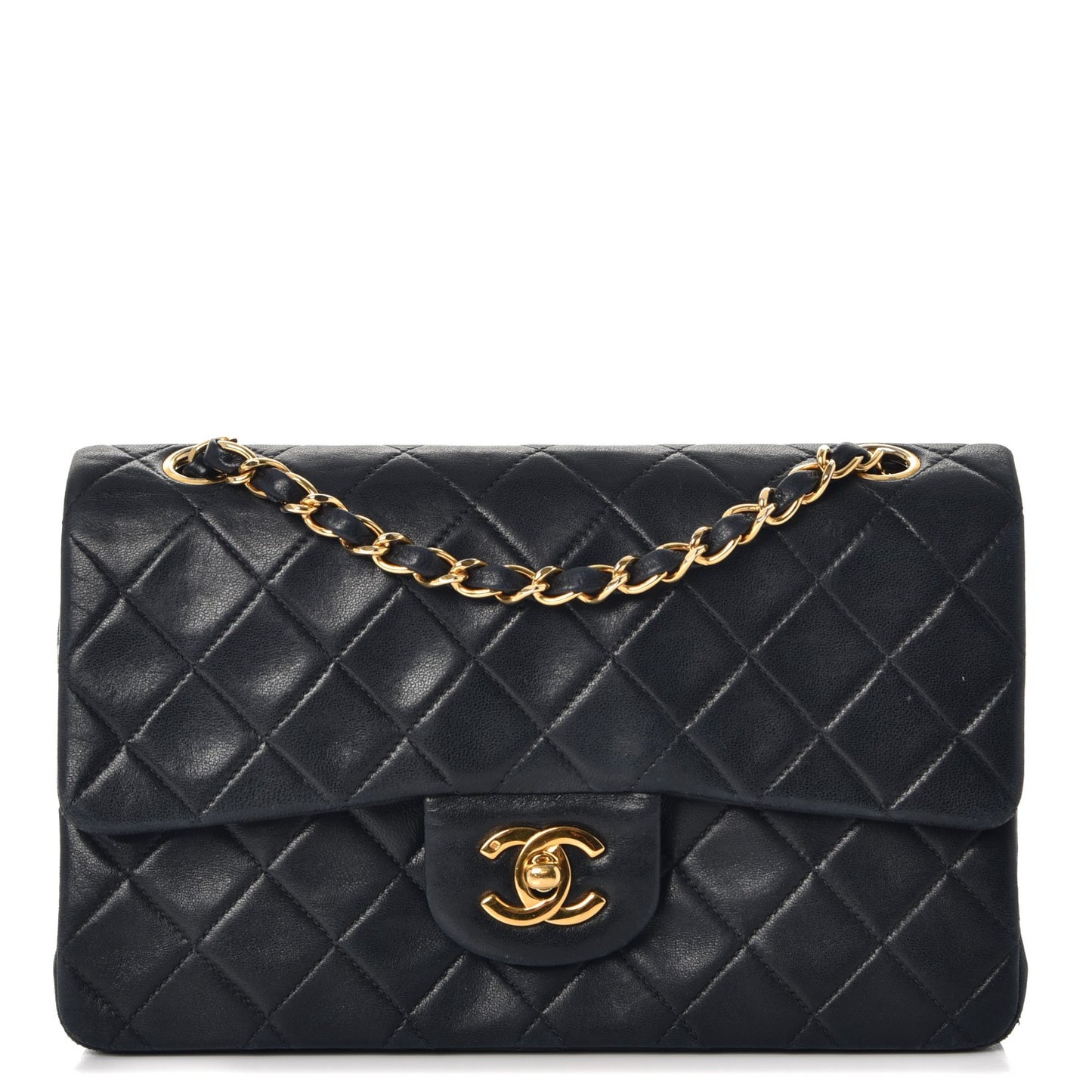 Lambskin Quilted Small Double Flap Navy