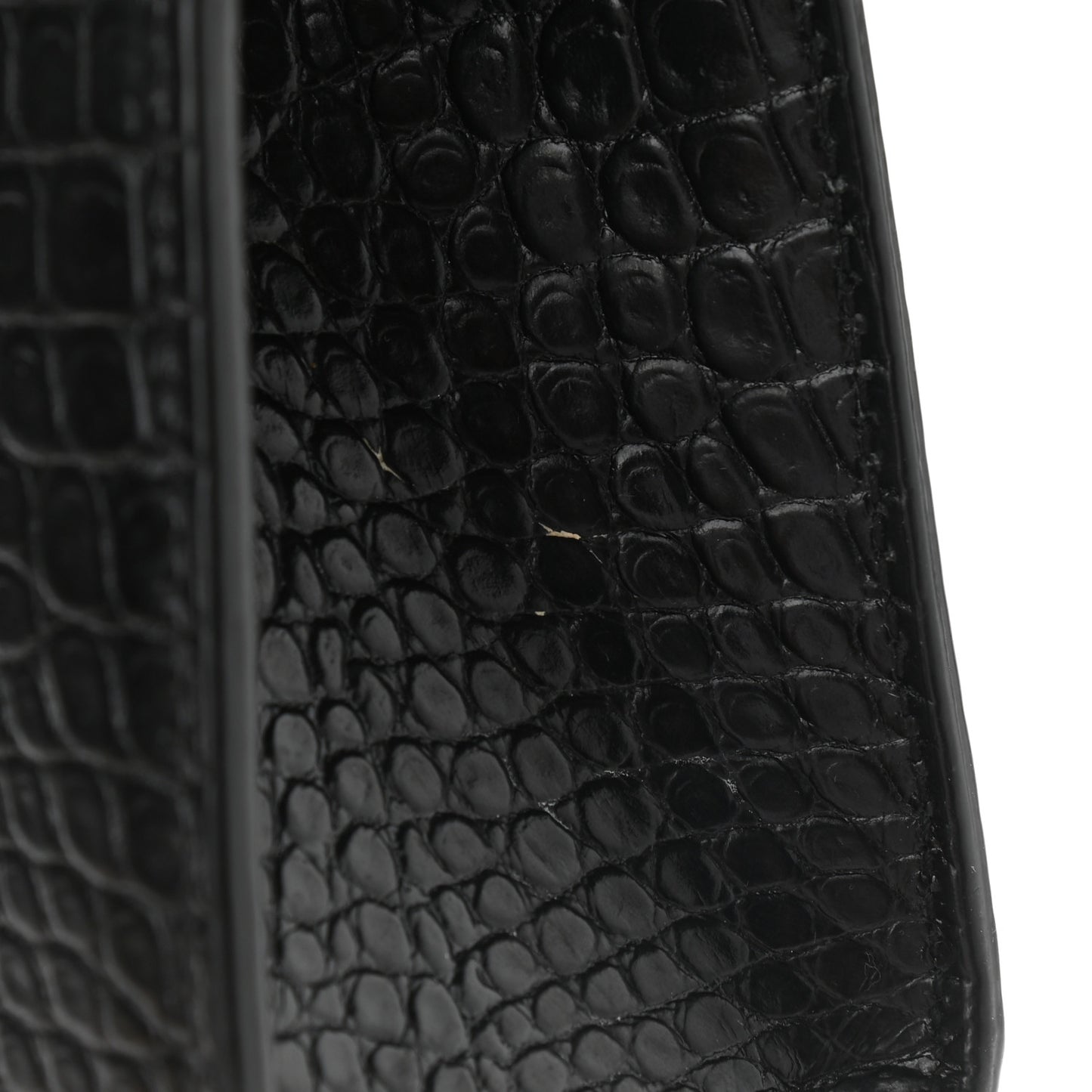 Calfskin Crocodile Embossed Monogram Large Satchel Black