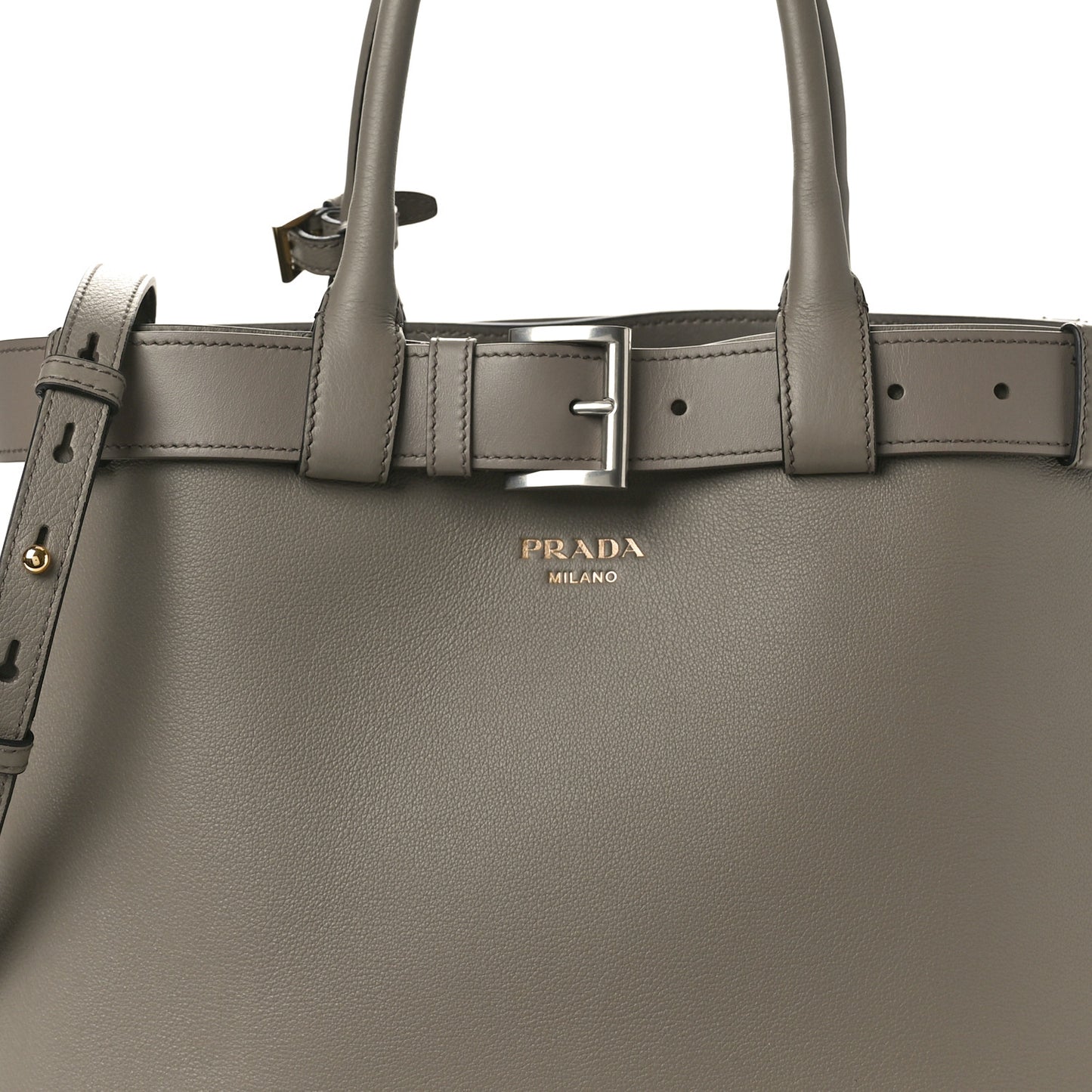 Soft Grain Calfskin Large Buckle Bag With Belt Argilla