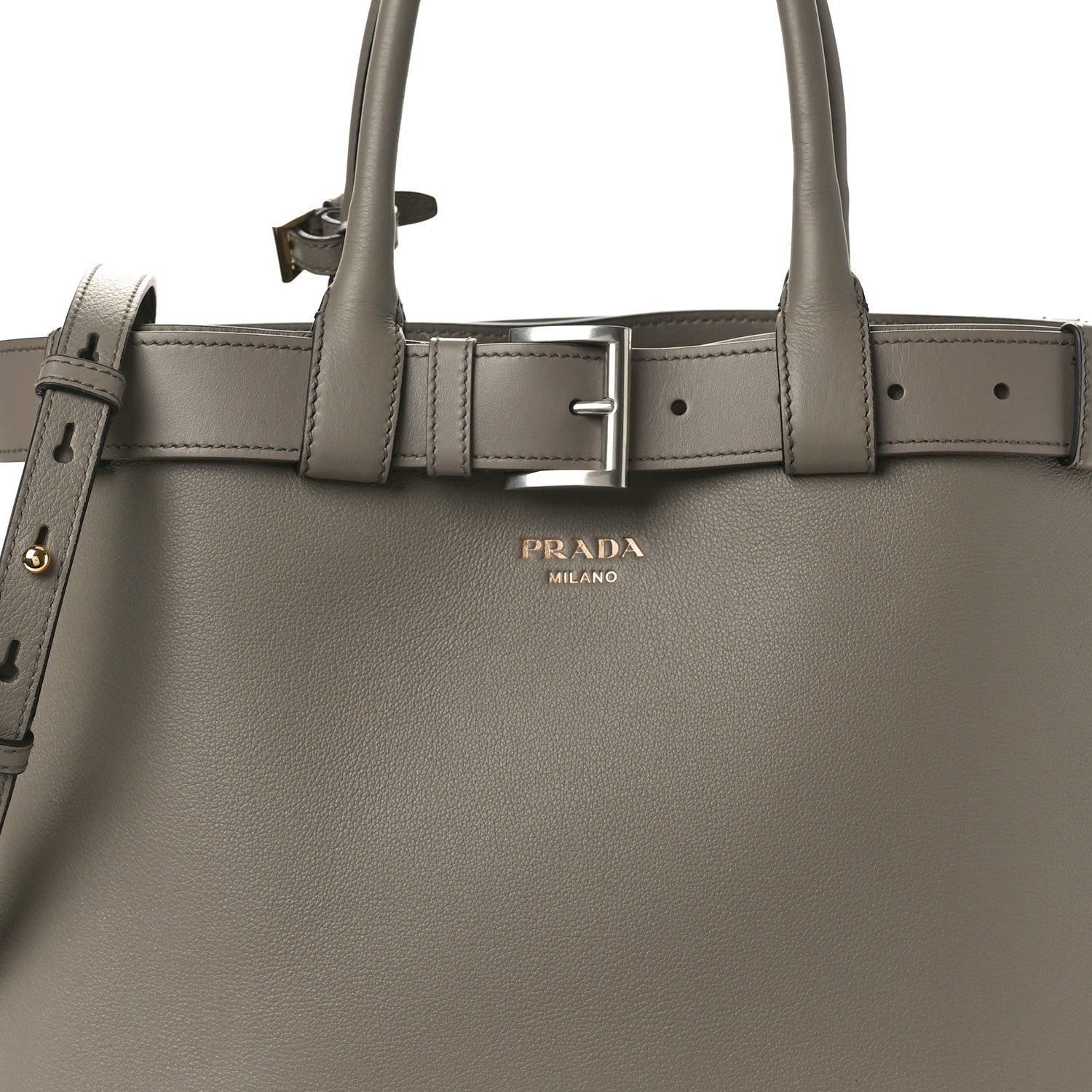 Prada Soft Grain Calfskin Large Buckle Bag With Belt Argilla 7 of 9