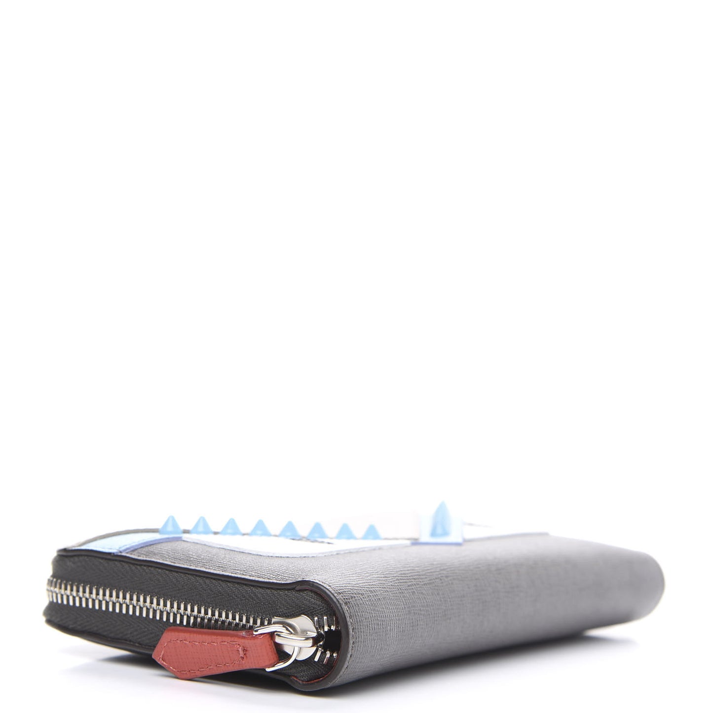 Vitello Elite Monster Eyes Studded Zip Around Wallet Carbone White Multicolor