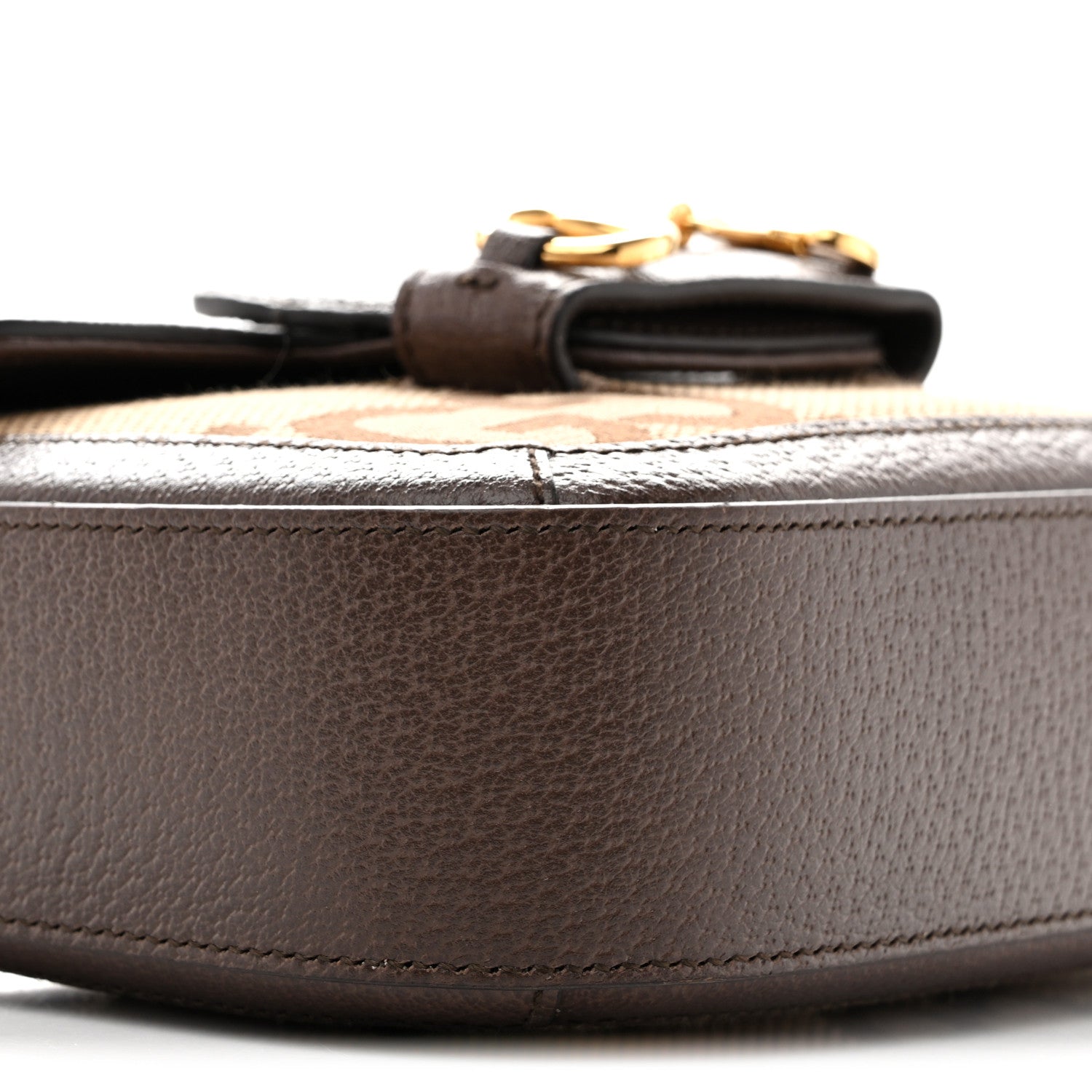 Gucci Monogram Jumbo GG Textured Dollar Calfskin Web Mini Horsebit 1955 Shoulder Bag Camel Ebony New Acero 8 of 12
