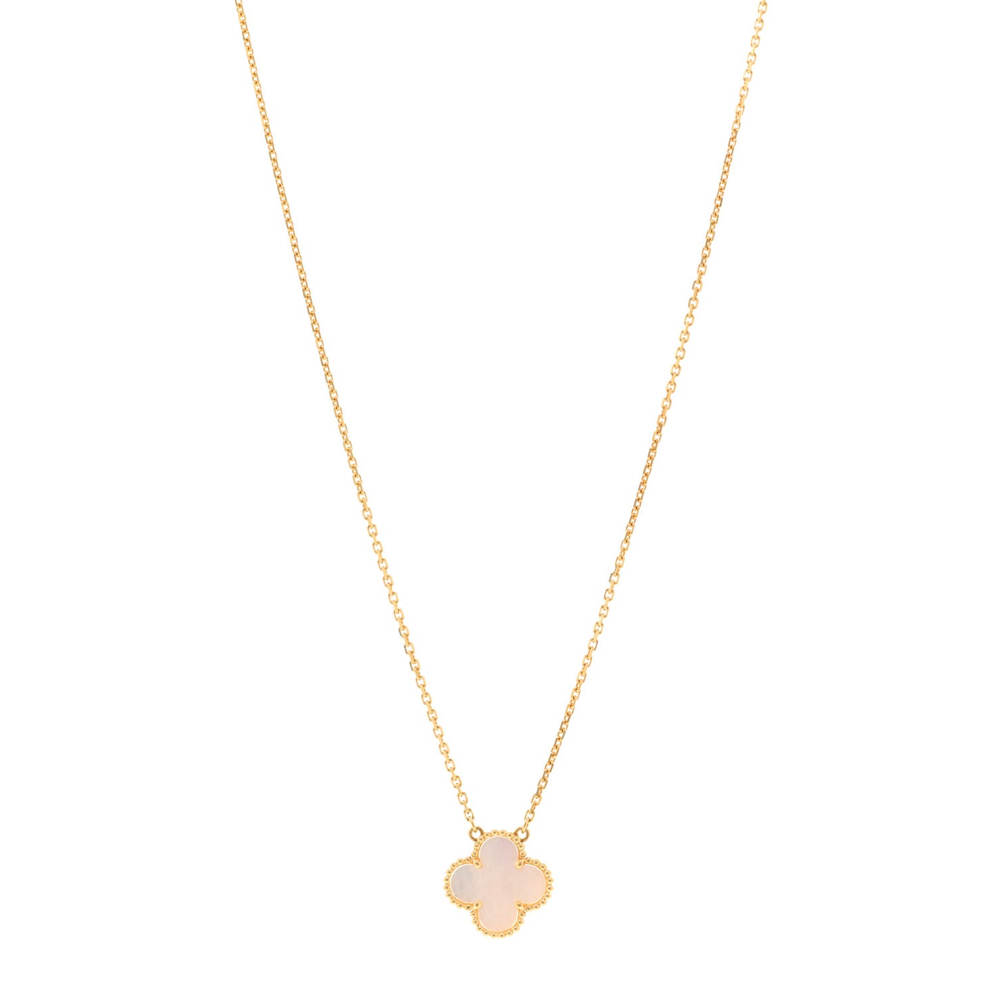 18K Yellow Gold Mother of Pearl Vintage Alhambra Pendant Necklace