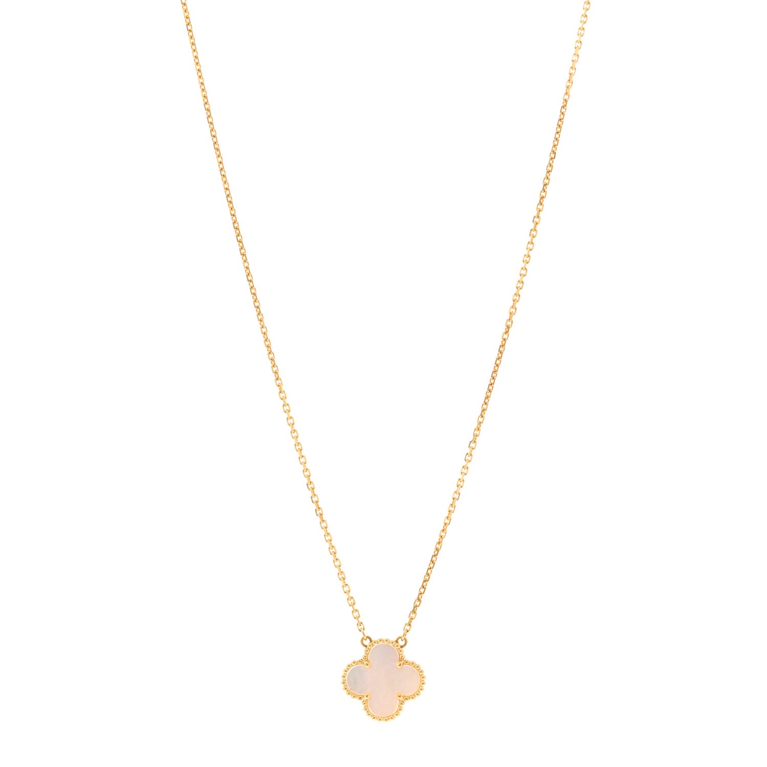 Van Cleef & Arpels 18K Yellow Gold Mother of Pearl Vintage Alhambra Pendant Necklace 1 of 4