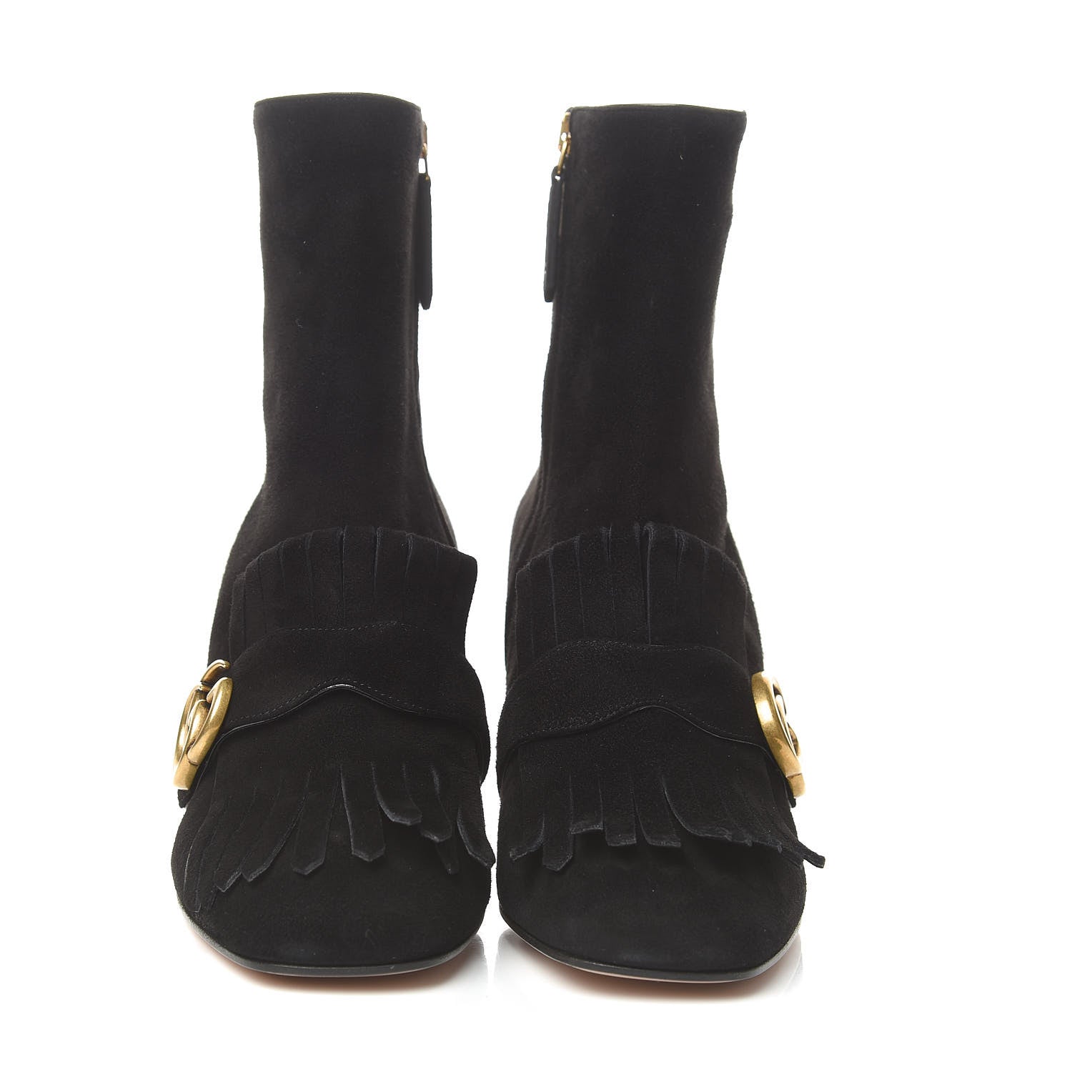 Gucci Kid Scamosciato GG Marmont Fringe 75mm Ankle Boots 39 Black 2 of 9
