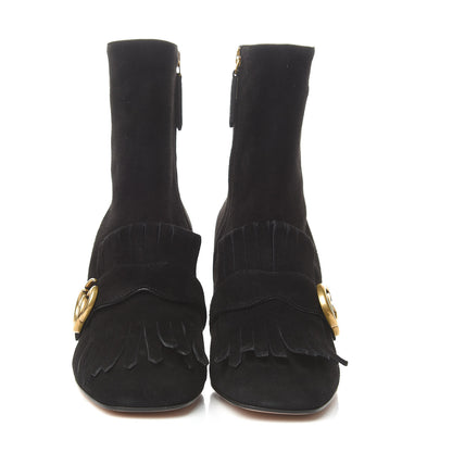 Gucci Kid Scamosciato GG Marmont Fringe 75mm Ankle Boots 39 Black 2 of 9