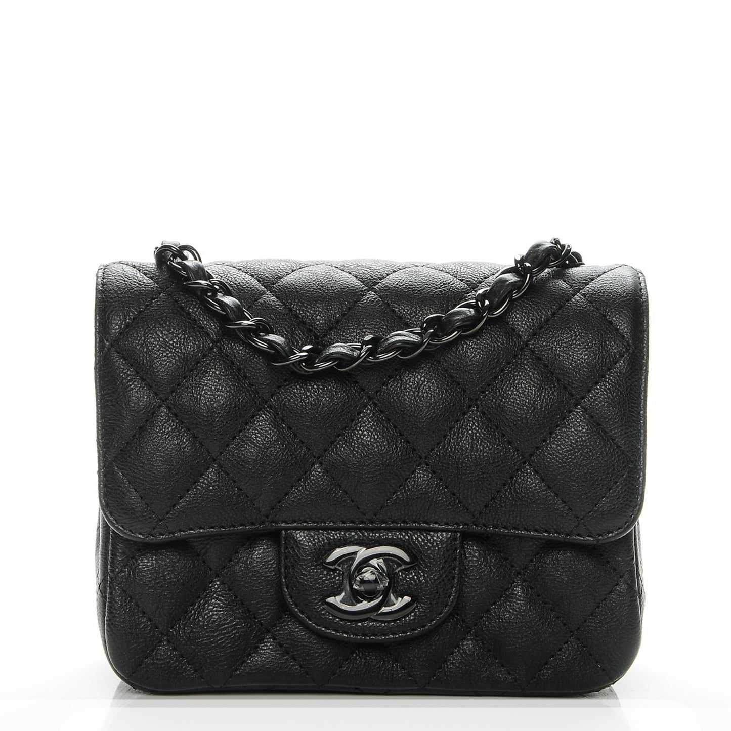 Crumpled Calfskin Quilted Mini Square Flap So Black