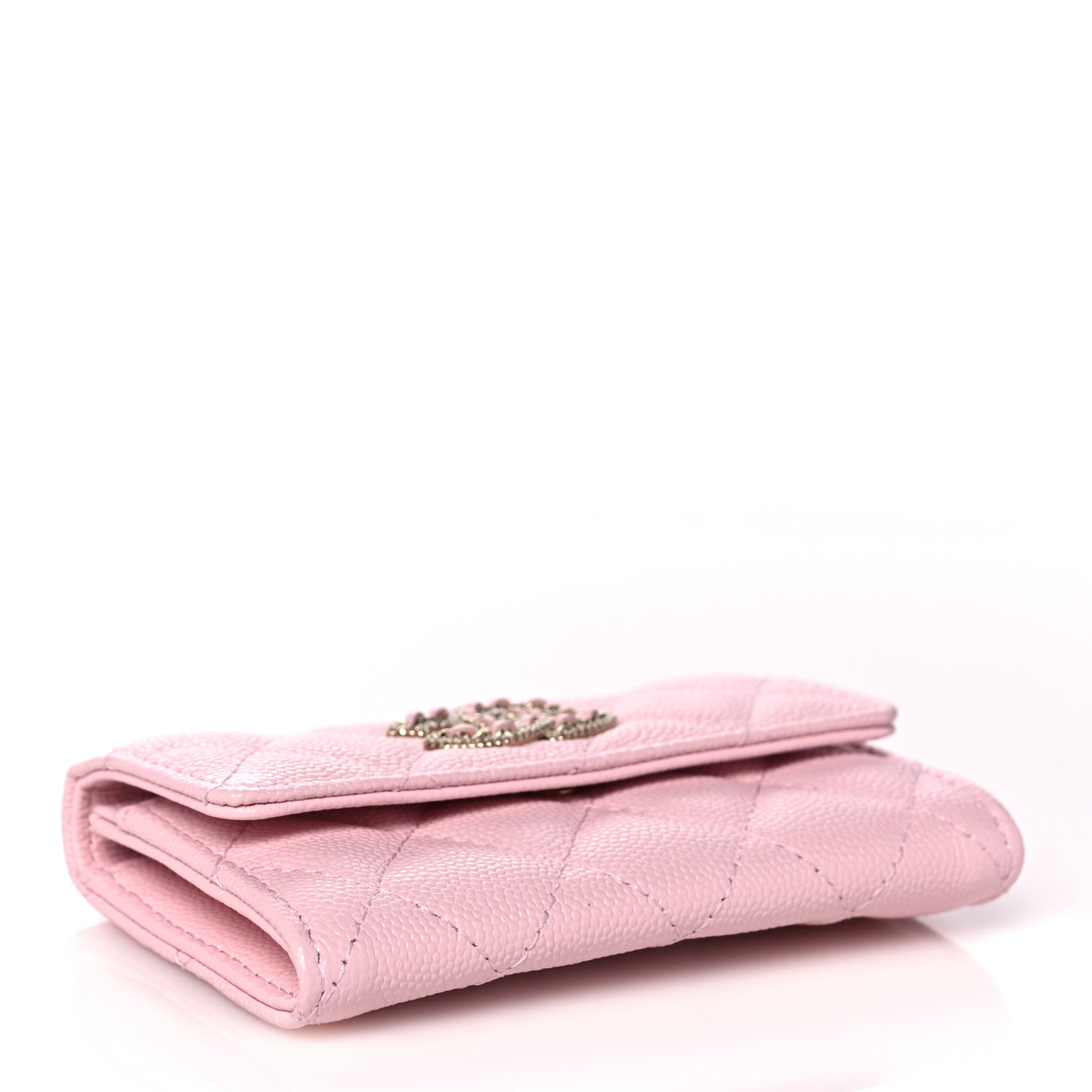 Caviar Quilted Crystal CC Flap Card Holder Pink