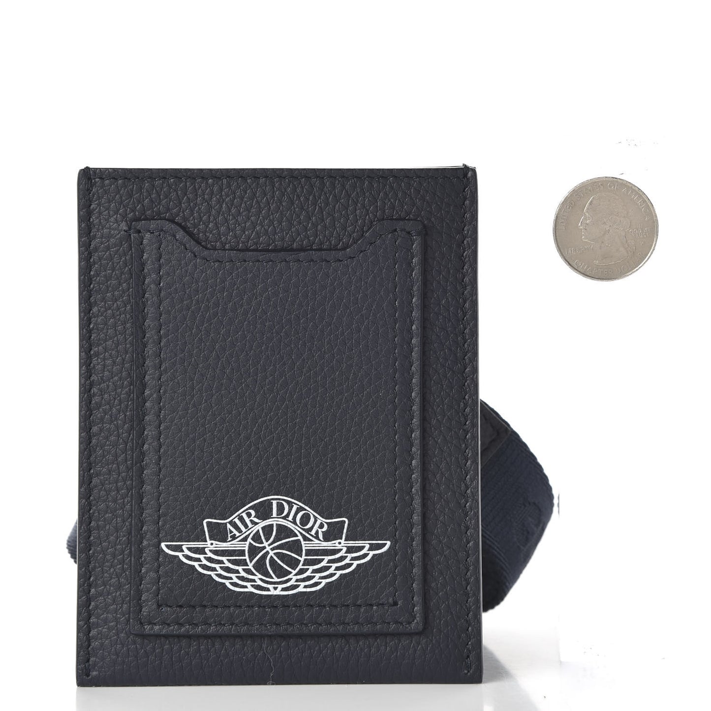 X AIR JORDAN Grained Calfskin Vertical Card Holder Lanyard Bleu