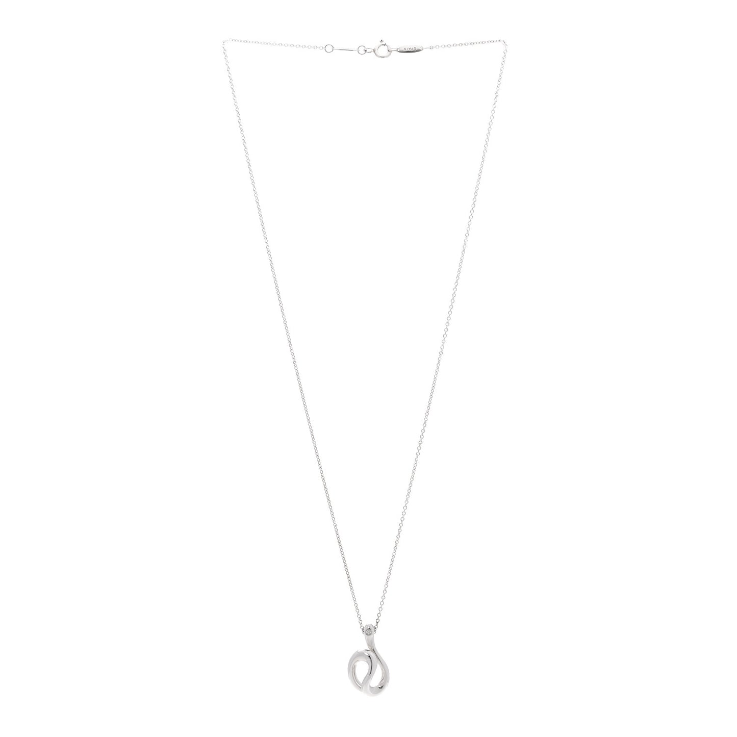 Sterling Silver Diamond Elsa Peretti Snake Pendant Necklace