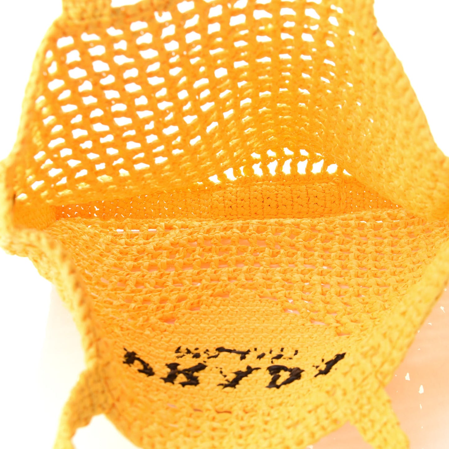 Yarn Raffia Effect Crochet Logo Embroidered Tote Bag Giallo