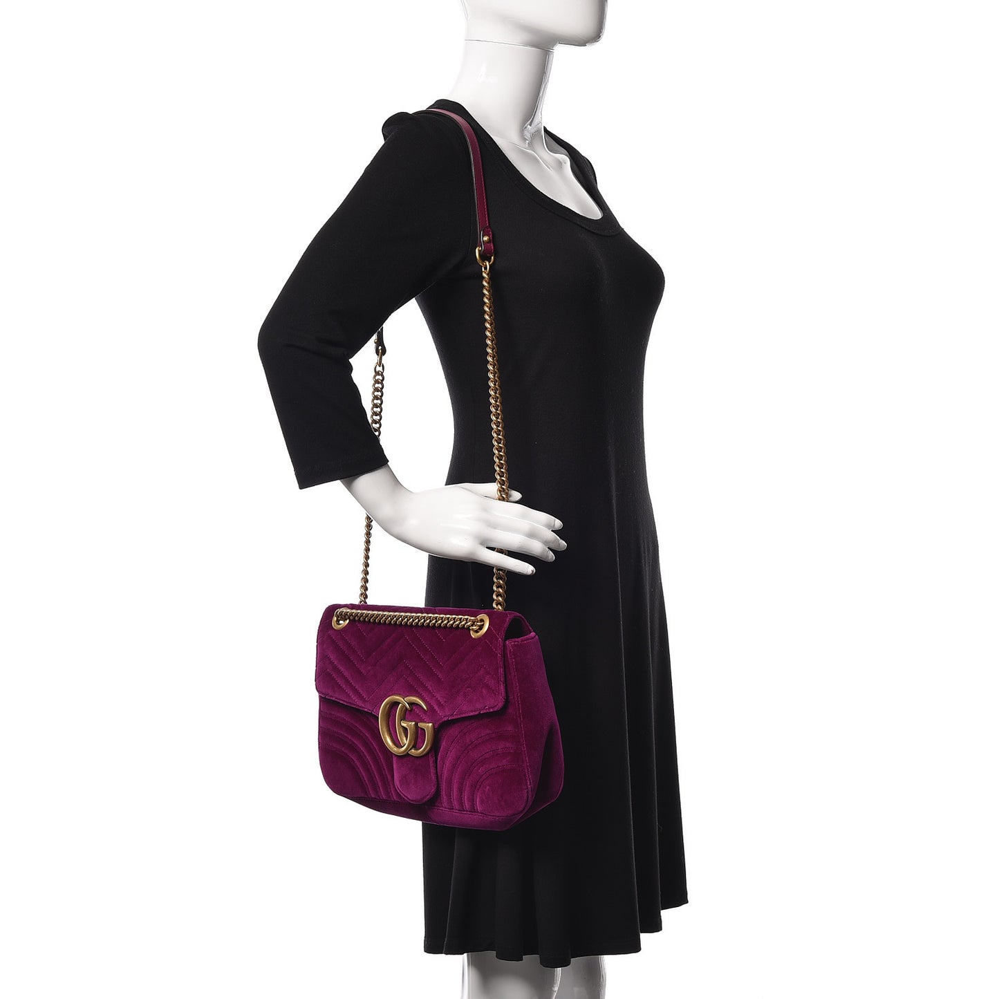 Velvet Matelasse Medium GG Marmont Shoulder Bag Fuchsia Violet Cyclamen
