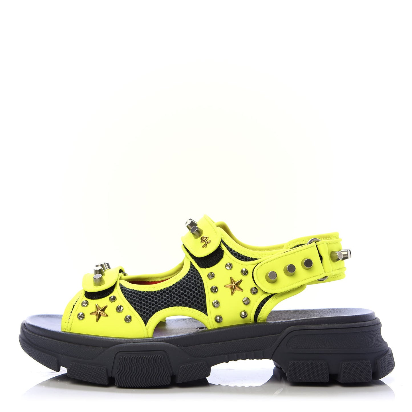 Technical Canvas Calfskin Studded Mens Aguru Sandals 10 Neon Yellow
