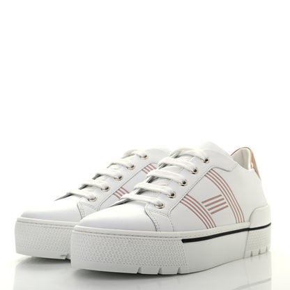 Hermes Calfskin Nappa Dare Sneakers 37.5 White Rose Dore 3 of 8