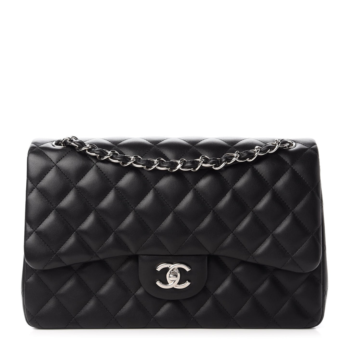 Lambskin Quilted Jumbo Double Flap Black