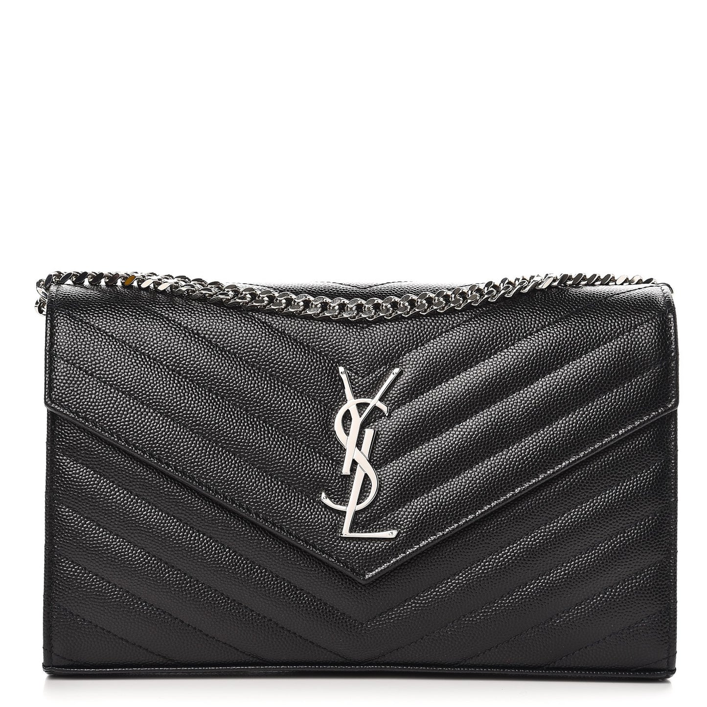 Grain De Poudre Matelasse Chevron Monogram Chain Wallet Black