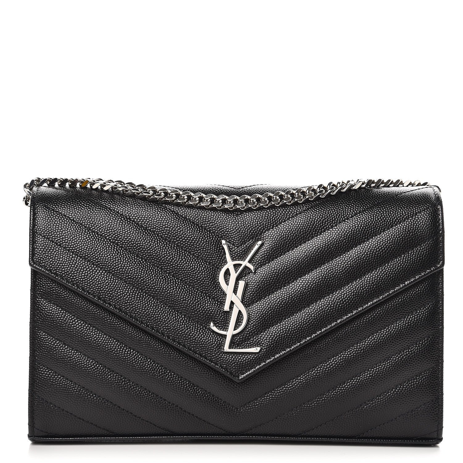 Saint Laurent Grain De Poudre Matelasse Chevron Monogram Chain Wallet Black 1 of 6