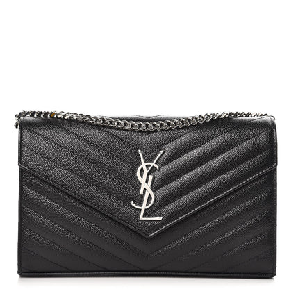 Saint Laurent Grain De Poudre Matelasse Chevron Monogram Chain Wallet Black 1 of 6