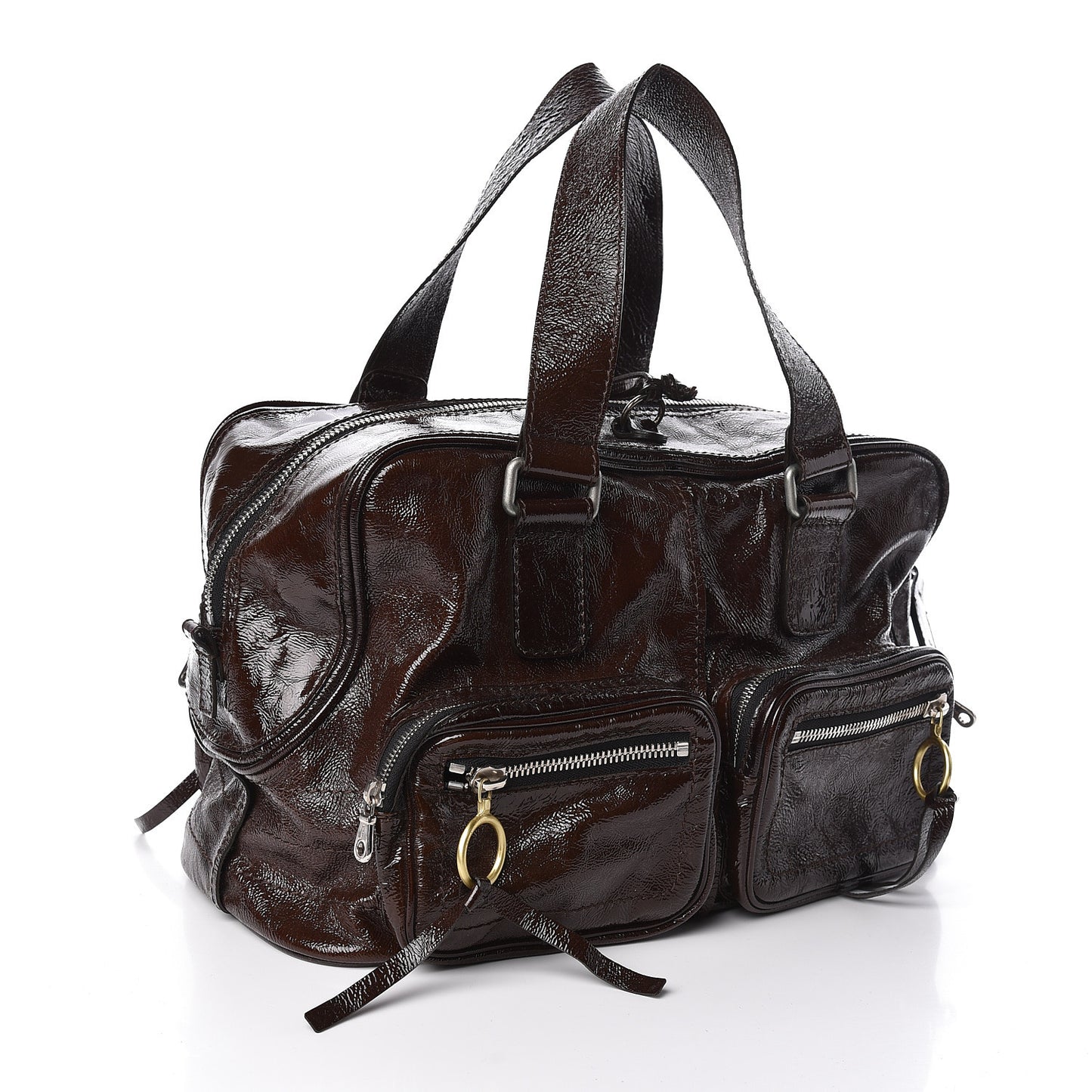 Crinkled Patent Betty Shoulder Bag Chocolate