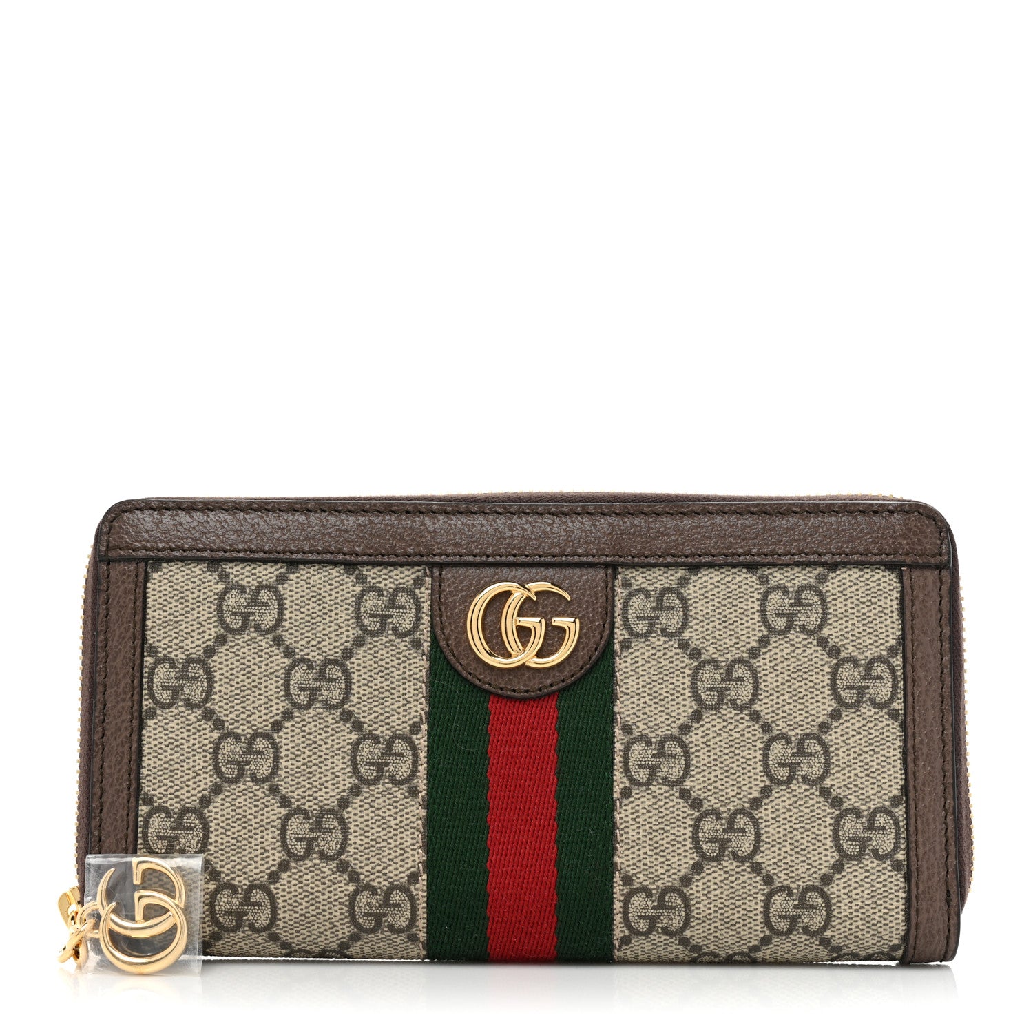 Gucci GG Supreme Monogram Web Ophidia Zip Around Wallet Brown 1 of 11