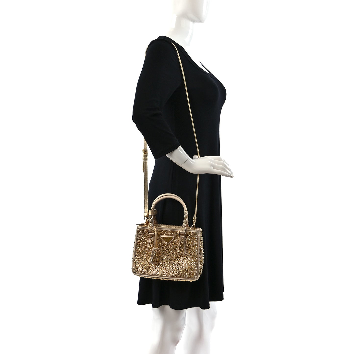 Satin Crystal Mini Galleria Double Zip Tote Platino