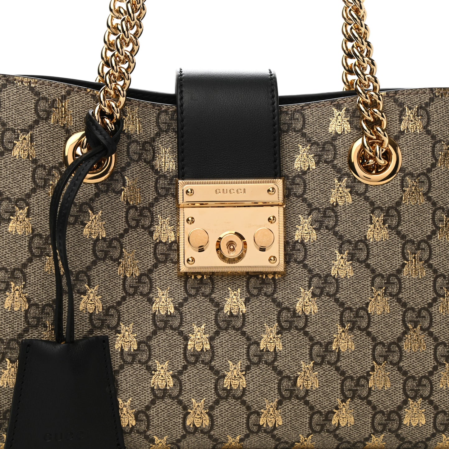 GG Supreme Monogram Bees Small Padlock Tote Beige Oro Black