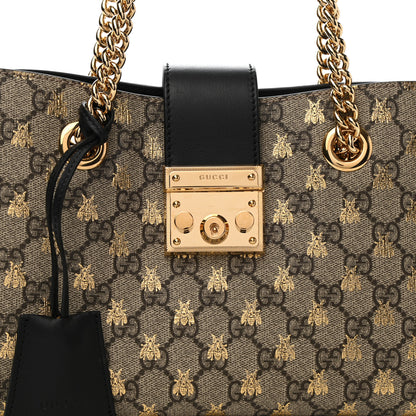 Gucci GG Supreme Monogram Bees Small Padlock Tote Beige Oro Black 8 of 10