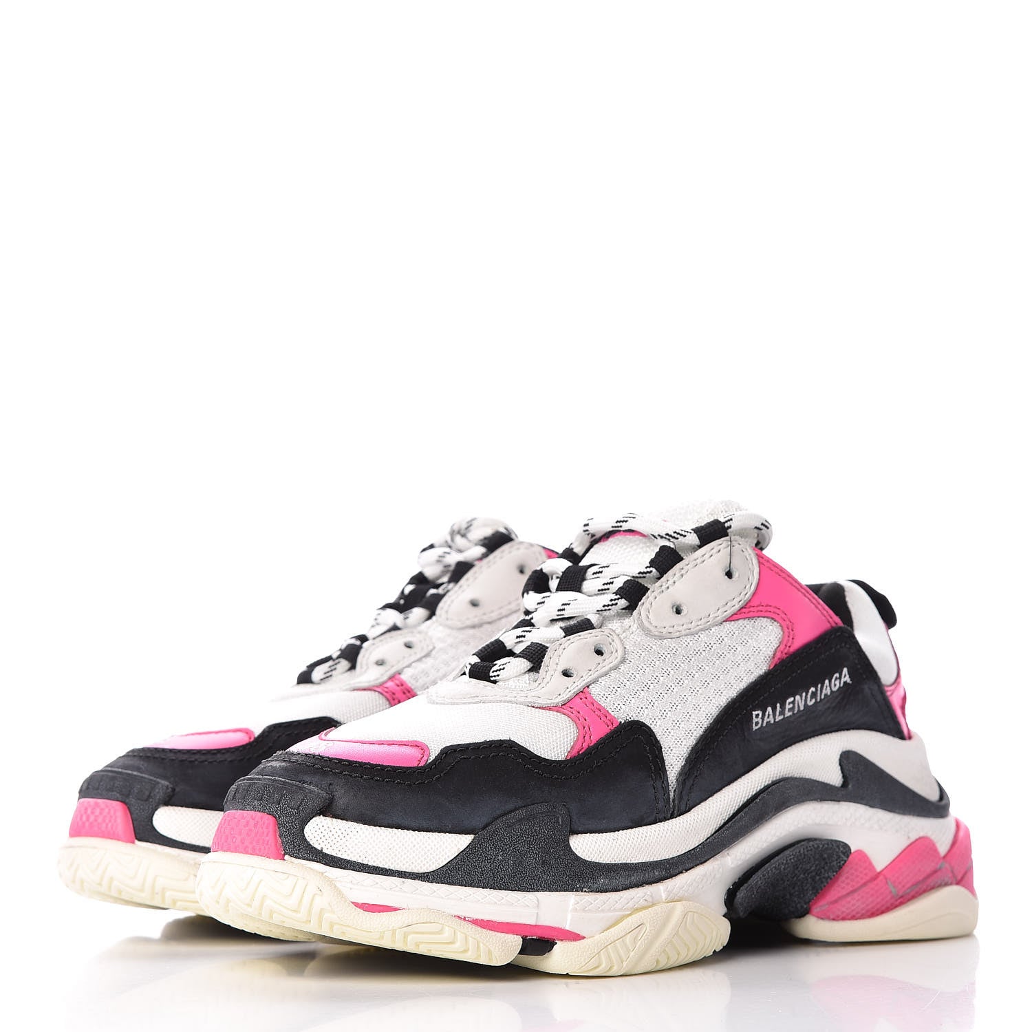 Balenciaga Fabric Mesh Womens Triple S Sneakers 38 Rose Fluo Black White 3 of 11