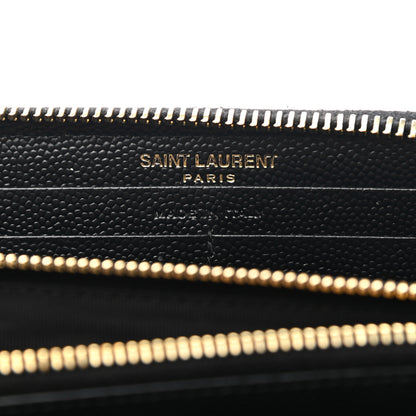 Saint Laurent Grain De Poudre Matelasse Chevron Monogram Zip Around Wallet Black 6 of 8
