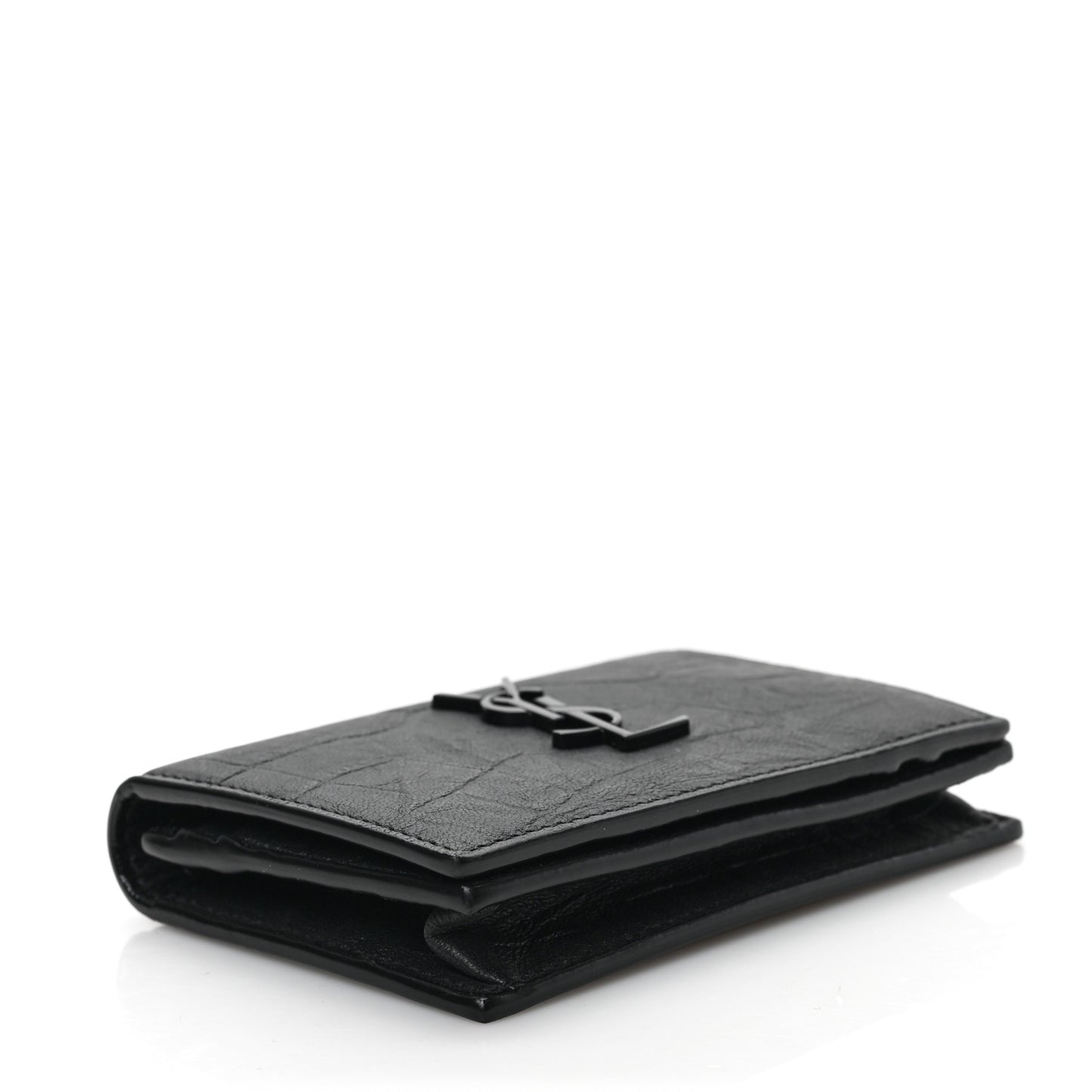 Calfskin Crocodile Embossed Monogram Monochrome Business Card Holder Black