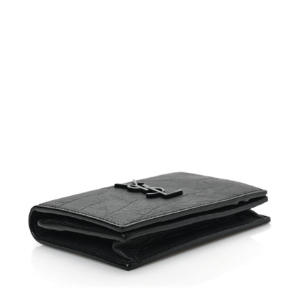 Saint Laurent Calfskin Crocodile Embossed Monogram Monochrome Business Card Holder Black 4 of 6