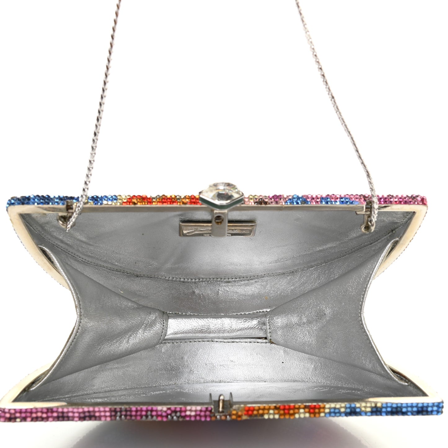 Crystal Watermelon Slice Minaudiere Clutch Silver Multicolor