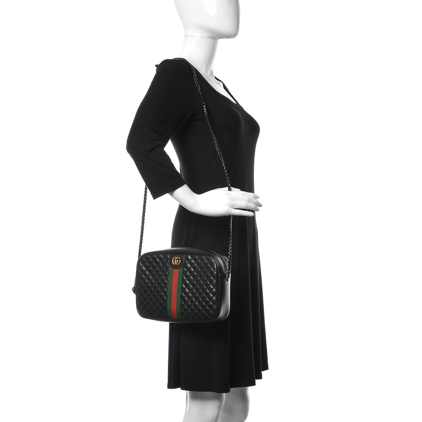 Calfskin Web Trapuntata Small GG Shoulder Bag Black