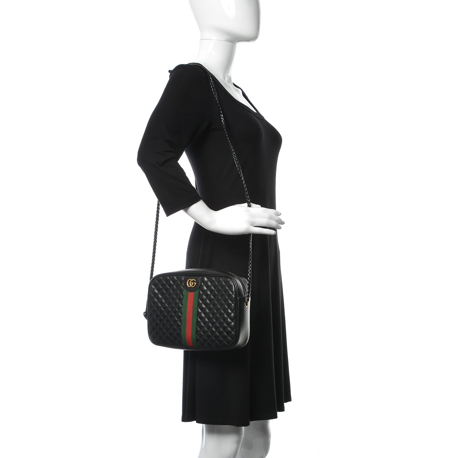 Gucci Calfskin Web Trapuntata Small GG Shoulder Bag Black 2 of 9